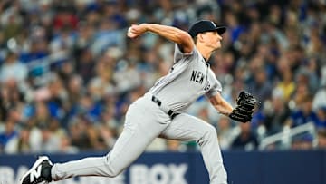 Jun 29, 2024; Toronto, Ontario, CAN; New York Yankees pitcher Phil Bickford (53) pitches to the Toronto Blue Jays at Rogers Centre. Mandatory Credit: Kevin Sousa-Imagn Images