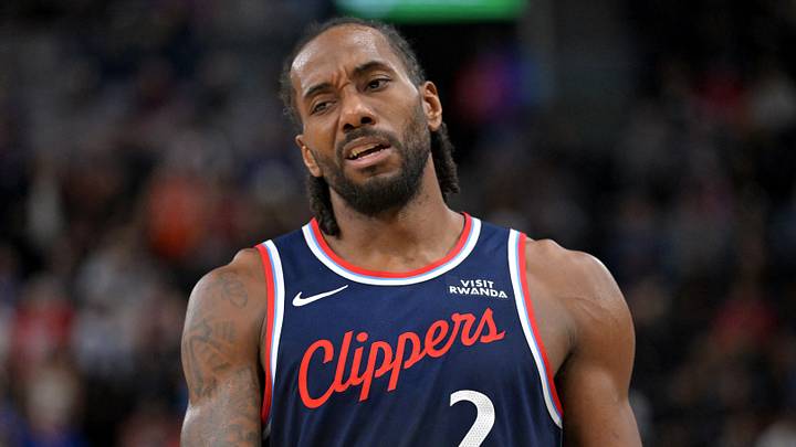 Apr 8, 2026; Inglewood, California, USA;  Los Angeles Clippers forward Kawhi Leonard (2) reacts after a missed basket in the second half against the Oklahoma City Thunder at Intuit Dome. Mandatory Credit: Jayne Kamin-Oncea-Imagn Images