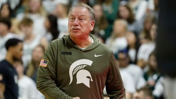 Michigan State head coach Tom Izzo yells to his players during a game against San Jose State on Thursday, Nov. 13, 2025.