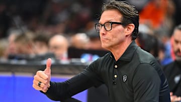 Atlanta Hawks head coach Quin Snyder reacts against the Cleveland Cavaliers.
