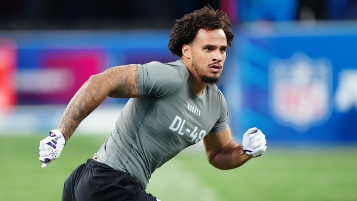 Ex-Husky Bralen Trice is shown working out at the NFL combine in February. 