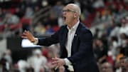 UConn Huskies head coach Dan Hurley reacts to a play.