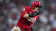 Sep 20, 2025; Cincinnati, Ohio, USA; Cincinnati Reds outfielder TJ Friedl (29) scores a run against the Chicago Cubs in the third inning at Great American Ball Park. Mandatory Credit: Aaron Doster-Imagn Images