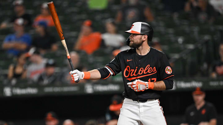 Jul 29, 2024; Baltimore, Maryland, USA; Baltimore Orioles outfielder Colton Cowser (17) at bat during the eighth inning against the Toronto Blue Jays at Oriole Park at Camden Yards. Mandatory Credit: Reggie Hildred-USA TODAY Sports