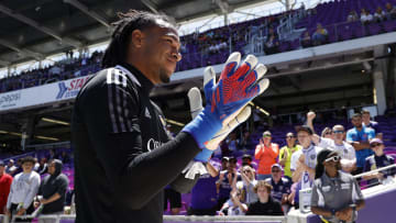 Apr 9, 2022; Orlando, Florida, USA; Orlando City goalkeeper Pedro Gallese (1) looks on prior to the