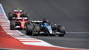 Oct 19, 2024; Austin, Texas, USA; Mercedes AMG Petronas F1 Team driver George Russell (63) of Team Great Britain drives during the Sprint Race in the 2024 Formula One US Grand Prix at Circuit of the Americas. Mandatory Credit: Jerome Miron-Imagn Images