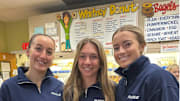 Audrey Everett, Lauren Knight and Katie Shanahan, from the Quinnipiac University field hockey team signed a NIL partnership with the Whitney Donut & Sandwich Shop.