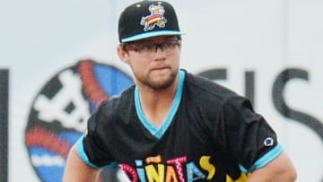 Erie SeaWolves second baseman Max Anderson throws out a Chesapeake Baysox batter during an Eastern League baseball game at UPMC Park in Erie on June 17, 2025.
