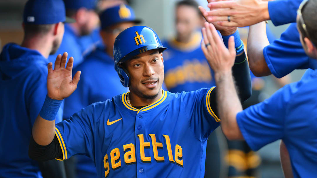 Aug 11, 2024; Seattle, Washington, USA; Seattle Mariners second baseman Jorge Polanco (7) celebrates after scoring a run against the New York Mets during the sixth inning at T-Mobile Park. Mandatory Credit: Steven Bisig-Imagn Images Aug 11, 2024; Seattle, Washington, USA; Seattle Mariners second baseman Jorge Polanco (7) celebrates after scoring a run against the New York Mets during the sixth inning at T-Mobile Park. Mandatory Credit: Steven Bisig-Imagn Images