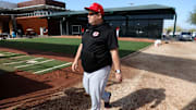 Cincinnati Reds minor-league pitching coordinator Kyle Boddy walks around the bullpen during spring practice, Sunday, Feb. 23, 2020, at the baseball team's spring training facility in Goodyear, Ariz.

Cincinnati Reds Spring Training 2 23 2020