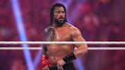 Jan 27, 2024; St. Petersburg, FL, USA; Roman Reigns reacts during the WWE Undisputed Championship match at the Royal Rumble at Tropicana Field. 
