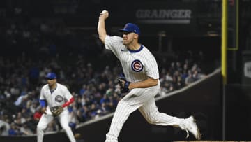 Jul 23, 2024; Chicago, Illinois, USA;  Chicago Cubs pitcher Jameson Taillon (50) delivers against the Milwaukee Brewers during the first inning at Wrigley Field. Mandatory Credit: Matt Marton-USA TODAY Sports