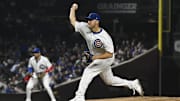 Jul 23, 2024; Chicago, Illinois, USA;  Chicago Cubs pitcher Jameson Taillon (50) delivers against the Milwaukee Brewers during the first inning at Wrigley Field.