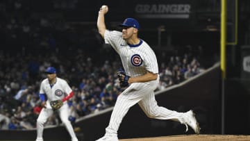 Jul 23, 2024; Chicago, Illinois, USA;  Chicago Cubs pitcher Jameson Taillon (50) delivers against the Milwaukee Brewers during the first inning at Wrigley Field.