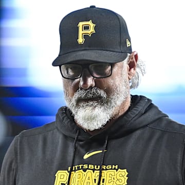 Sep 16, 2024; St. Louis, Missouri, USA;  Pittsburgh Pirates manager Derek Shelton (17) walks off the field after a pitching change during the seventh inning against the St. Louis Cardinals at Busch Stadium. Mandatory Credit: Jeff Curry-Imagn Images