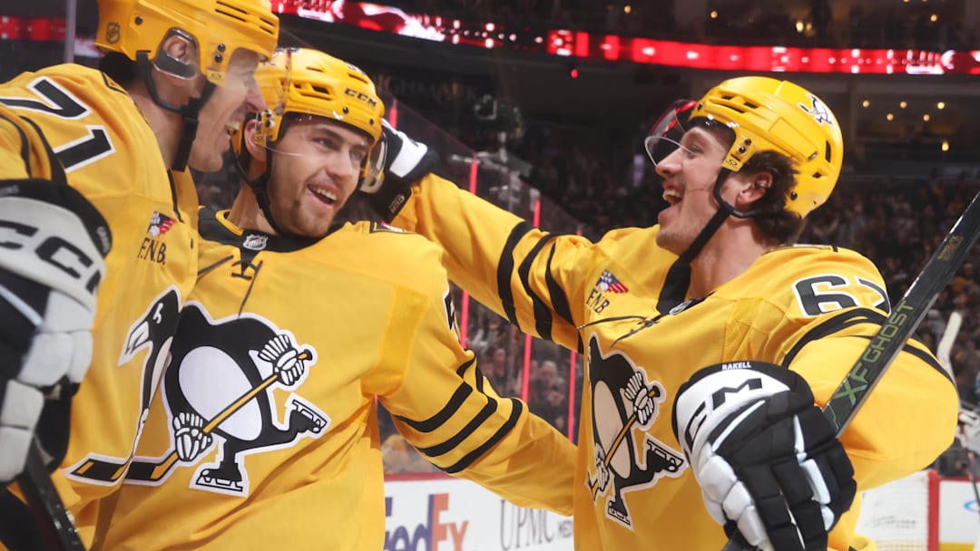 Evgeni Malkin, Rickard Rakell, and Egor Chinakhov | Pittsburgh Penguins vs New Jersey Devils, NHL