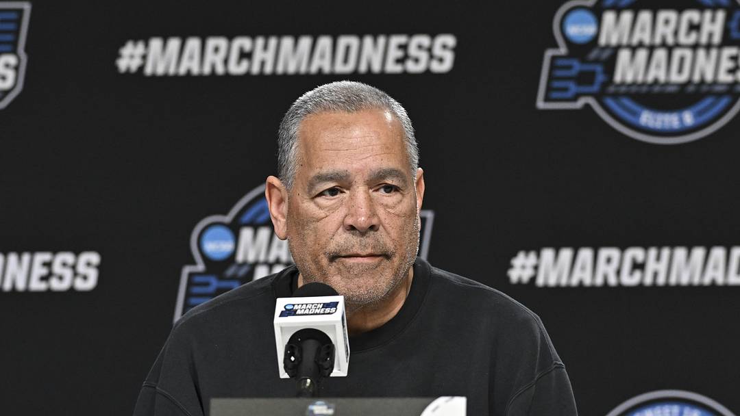 Mar 25, 2026; Houston, TX, USA; Houston Cougars head coach Kelvin Sampson speaks during a practice session press conference ahead of the south regional of the men's 2026 NCAA Tournament at Toyota Center. Mandatory Credit: Maria Lysaker-Imagn Images