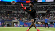 Mar 1, 2025; Indianapolis, IN, USA; Tennessee running back Dylan Sampson (RB26) during the 2025 NFL Combine at Lucas Oil Stadium.