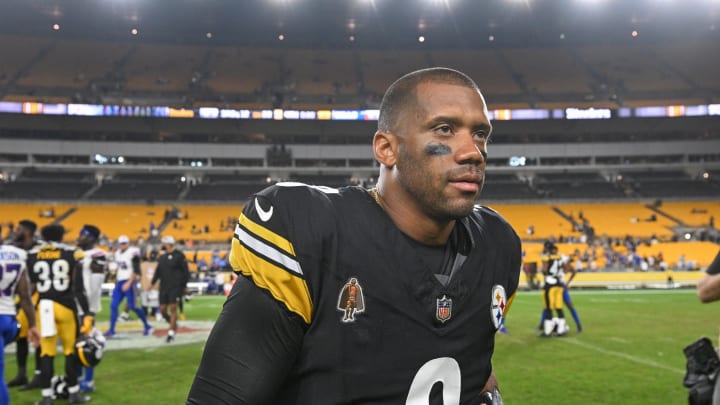 Aug 17, 2024; Pittsburgh, Pennsylvania, USA;  Pittsburgh Steelers quarterback Russell Wilson (3) leaves the field after playing the Buffalo Bills at Acrisure Stadium. Mandatory Credit: Barry Reeger-USA TODAY Sports