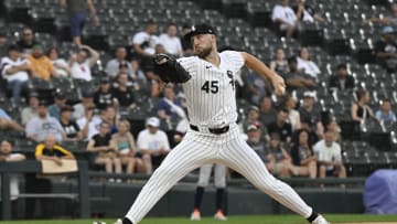 Jun 19, 2024; Chicago, Illinois, USA;  Chicago White Sox pitcher Garrett Crochet (45) delivers during the first inning against the Houston Astros at Guaranteed Rate Field. Mandatory Credit: Matt Marton-USA TODAY Sports