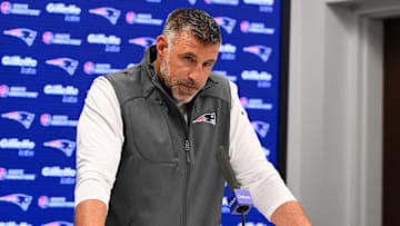 May 9, 2025; Foxborough, MA, USA;  New England Patriots head coach Mike Vrabel speaks the to media during a press conference at Gillette Stadium. Mandatory Credit: Eric Canha-Imagn Images