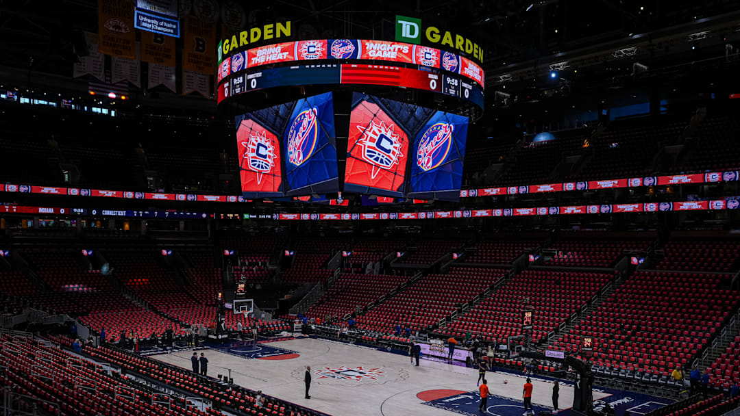 Jul 15, 2025; Boston, Massachusetts, USA; Wide view of TD Garden before the start of the game against the Connecticut Sun and Indiana Fever. Mandatory Credit: David Butler II-Imagn Images