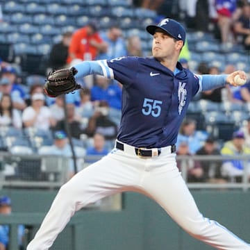 Kansas City Royals starting pitcher Cole Ragans (55) delivers a pitch against the Minnesota Twins during the first inning at Kauffman Stadium on Sept 6.