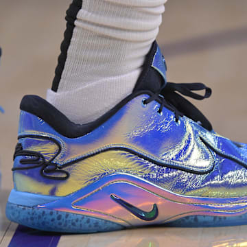 Los Angeles Lakers forward LeBron James debuted the new official NBA sock during pre-game warmups on Saturday night.