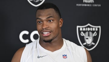 Jun 11, 2025; Henderson, NV, USA; Las Vegas Raiders defensive end Tyree Wilson (9) speaks to the media during Las Vegas Raiders Minicamp at Intermountain Health Performance Center. Mandatory Credit: Candice Ward-Imagn Images