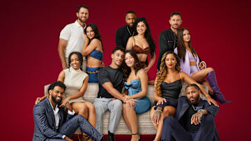 The Ultimatum: Marry or Move On Season 3. (L to R) Scotty Lewis; Aria De Westbrooks; Dave Adams; Vanessa Hattaway; Caleb Lefterys; Mariah Zernik; Micah Hardeman; Chanel Watkins; Nick Tramontin; Sandy Gallagher; Zaina Sesay; and J.R Warren in Season 3 of The Ultimatum: Marry or Move On. Cr. Adam Rose / Netflix © 2024