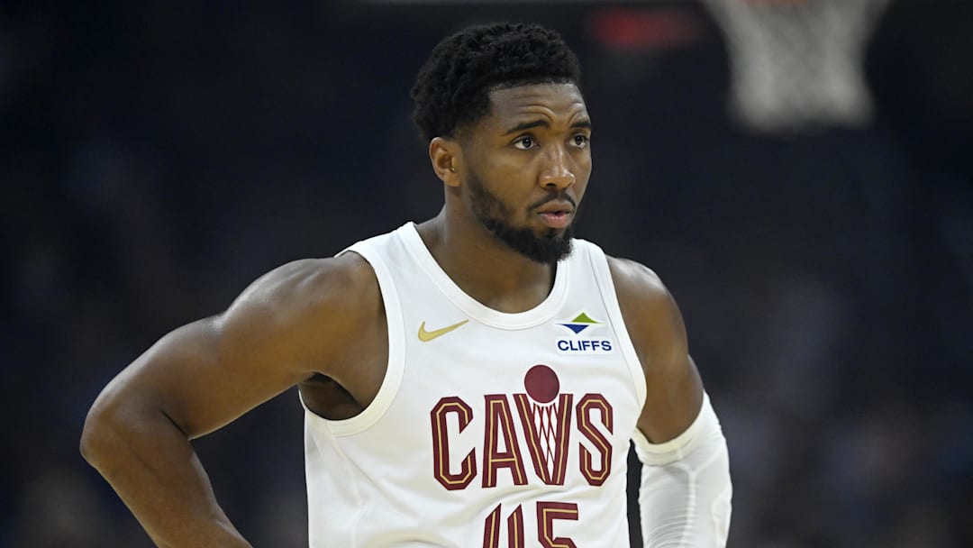 Nov 13, 2025; Cleveland, Ohio, USA; Cleveland Cavaliers guard Donovan Mitchell (45) stands on the court in the first quarter against the Toronto Raptors at Rocket Arena. Mandatory Credit: David Richard-Imagn Images Nov 13, 2025; Cleveland, Ohio, USA; Cleveland Cavaliers guard Donovan Mitchell (45) stands on the court in the first quarter against the Toronto Raptors at Rocket Arena. Mandatory Credit: David Richard-Imagn Images