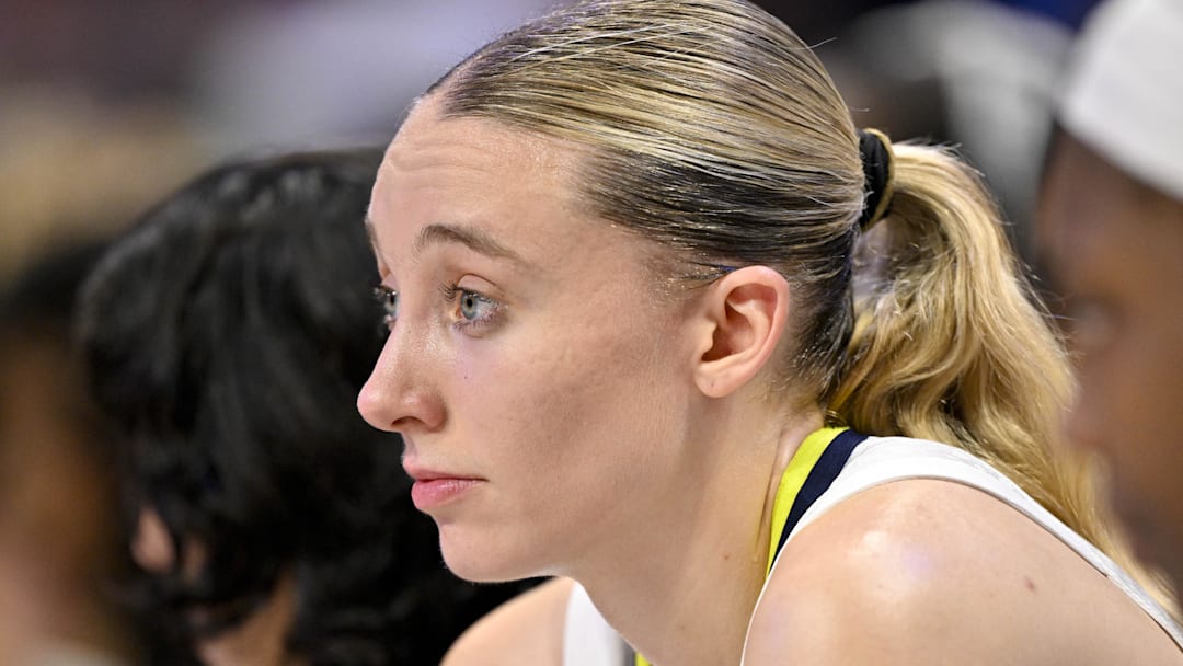 Sep 11, 2025; Arlington, Texas, USA; Dallas Wings guard Paige Bueckers (5) looks on from the team bench during the second half against the Phoenix Mercury at College Park Center. Mandatory Credit: Jerome Miron-Imagn Images