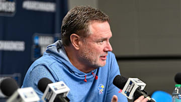 Mar 19, 2025; Providence, RI, USA; Kansas Jayhawks head coach Bill Self speaks to the media during a press conference at Amica Mutual Pavilion. Mandatory Credit: Eric Canha-Imagn Images