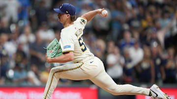 Milwaukee Brewers reliever Shelby Miller delivers a strikeout against the Pittsburgh Pirates.
