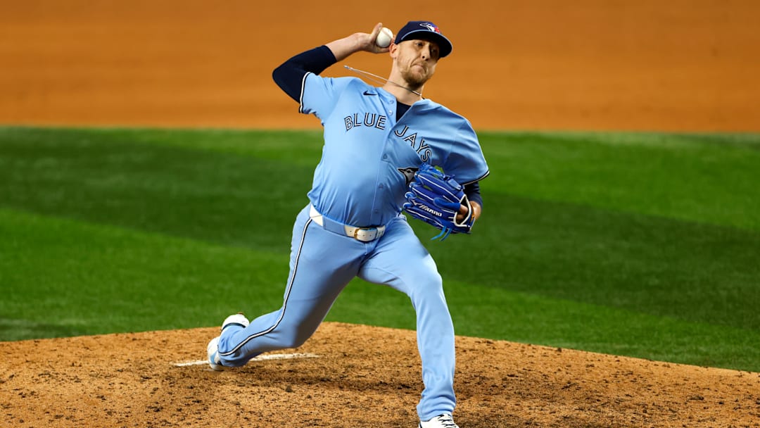 Toronto Blue Jays pitcher Jeff Hoffman throws a pitch against the Texas Rangers Wednesday.