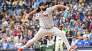 Aug 28, 2025; Milwaukee, Wisconsin, USA; Arizona Diamondbacks starting pitcher Nabil Crismatt (61) throws against the Milwaukee Brewers in the first inning at American Family Field. Mandatory Credit: Benny Sieu-Imagn Images
