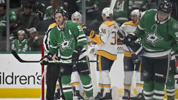 Jan 6, 2024; Dallas, Texas, USA; Dallas Stars center Tyler Seguin (91) skates off the ice after the