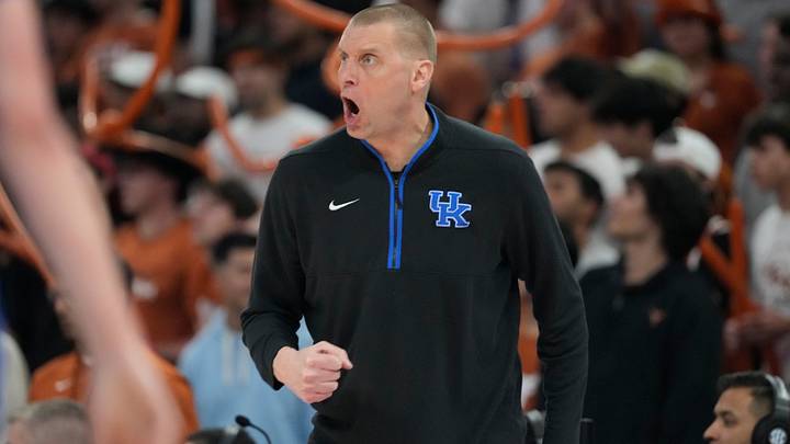 Feb 15, 2025; Austin, Texas, USA; Kentucky Wildcats head coach Mark Pope reacts during the first half against the Texas Longhorns at Moody Center. Mandatory Credit: Scott Wachter-Imagn Images