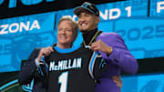 The Carolina Panthers picked wide receiver Tetairoa McMillan with the No. 8 overall selection in the 2025 NFL Draft.