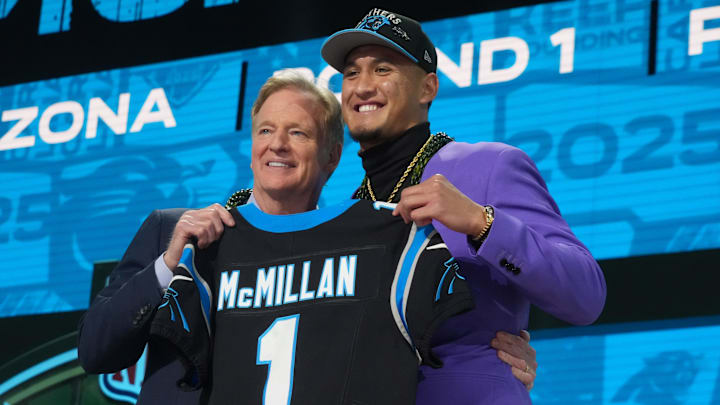 The Carolina Panthers picked wide receiver Tetairoa McMillan with the No. 8 overall selection in the 2025 NFL Draft. The Carolina Panthers picked wide receiver Tetairoa McMillan with the No. 8 overall selection in the 2025 NFL Draft.