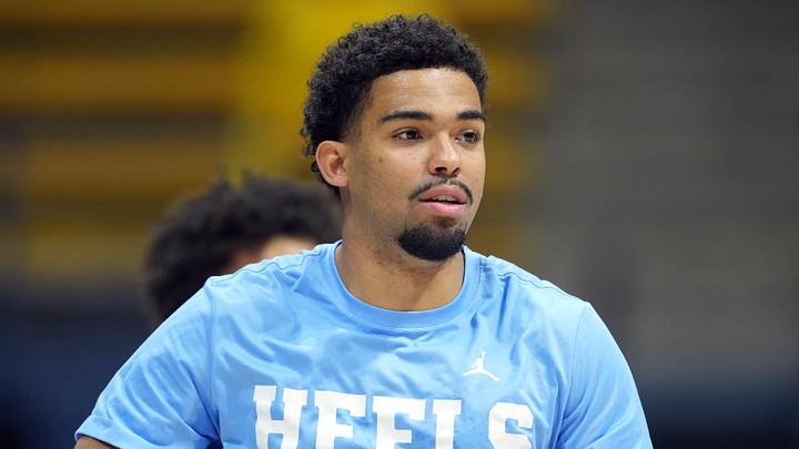 Jan 17, 2026; Berkeley, California, USA; North Carolina Tar Heels guard Elijah Davis (6) before the game against the California Golden Bears at Haas Pavilion. Mandatory Credit: Darren Yamashita-Imagn Images