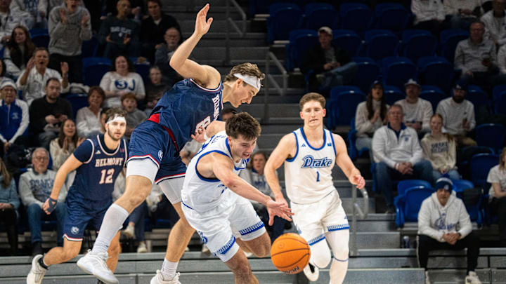 Drake's Andrew Alia steals the ball from Belmont's Tyler Lundblade 