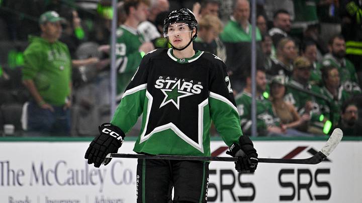 Apr 28, 2026; Dallas, Texas, USA; Dallas Stars left wing Jason Robertson (21) looks on during the third period against the Minnesota Wild in game five of the first round of the 2026 Stanley Cup Playoffs at American Airlines Center. Mandatory Credit: Jerome Miron-Imagn Images