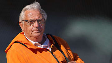 Aug 25, 2023; San Francisco, California, USA; San Francisco Giants television announcer Duane Kuiper before the game against the Atlanta Braves at Oracle Park. Mandatory Credit: Darren Yamashita-Imagn Images
