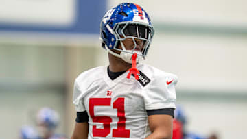 New York Giants linebacker Abdul Carter (51) warms up during Mandatory Minicamp at Quest Diagnostics Giants Training Center in East Rutherford on Tuesday, June 17, 2025.