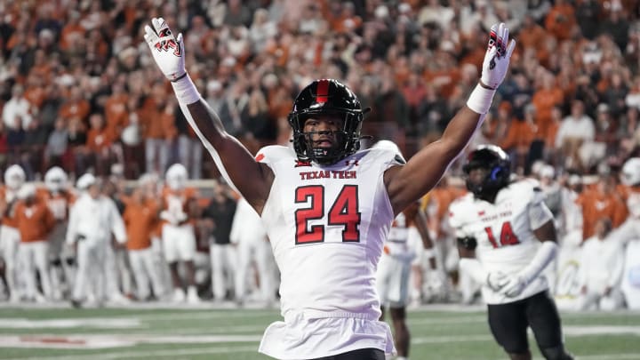 Nov 24, 2023; Austin, Texas, USA; Texas Tech Red Raiders defensive back Malik Dunlap (24) reacts after breaking up a pass during the first half against the Texas Longhorns at Darrell K Royal-Texas Memorial Stadium. Mandatory Credit: Scott Wachter-USA TODAY Sports