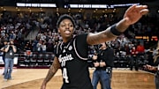 Mar 4, 2025; College Station, Texas, USA; Texas A&M Aggies guard Wade Taylor IV (4) reacts after the game against the Auburn Tigers at Reed Arena. Mandatory Credit: Maria Lysaker-Imagn Images 
