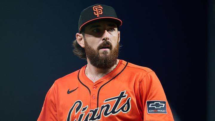San Francisco, California, USA; San Francisco Giants pitcher Ryan Walker (74) walks off the mound after the last out of the sixth inning against the Atlanta Braves at Oracle Park. Mandatory Credit: Robert Edwards-Imagn Images