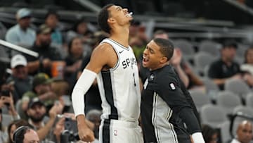 Victor Wembanyama and Keldon Johnson Mandatory Credit: Scott Wachter-Imagn Images