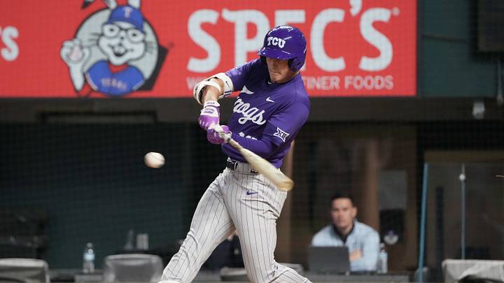 Feb 21, 2025; Arlington, TX, USA; TCU plays Michigan during the Amegy Bank College Baseball Series presented by Kubota Weekend 2 at Globe Life Field. Mandatory Credit: Jim Cowsert-Imagn Images